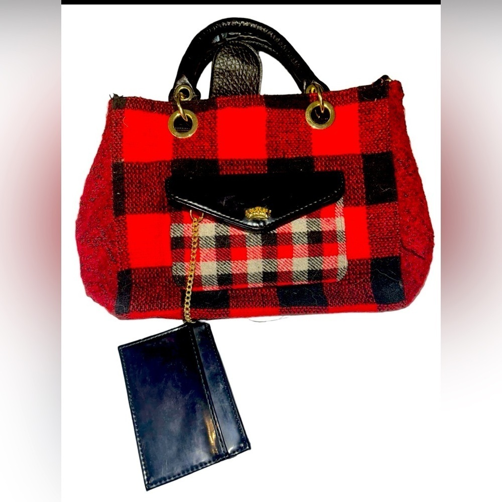 Juicy Couture Red Black Patent Leather Plaid Satchel Purse Bag Crossbody Strap